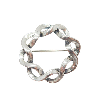 BEAU 925 Sterling Silver Vintage Modernist Woven Circle Oxidized Pin Brooch