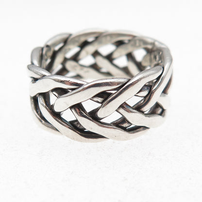 925 Sterling Silver Vintage Braided Oxidized Band Ring Size 8