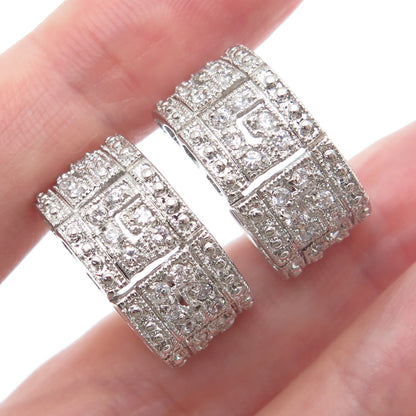 925 Sterling Silver Round-Cut C Z Hoop Earrings