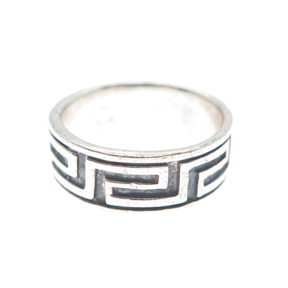 925 Sterling Silver Vintage Greek Key Oxidized Band Ring Size 6