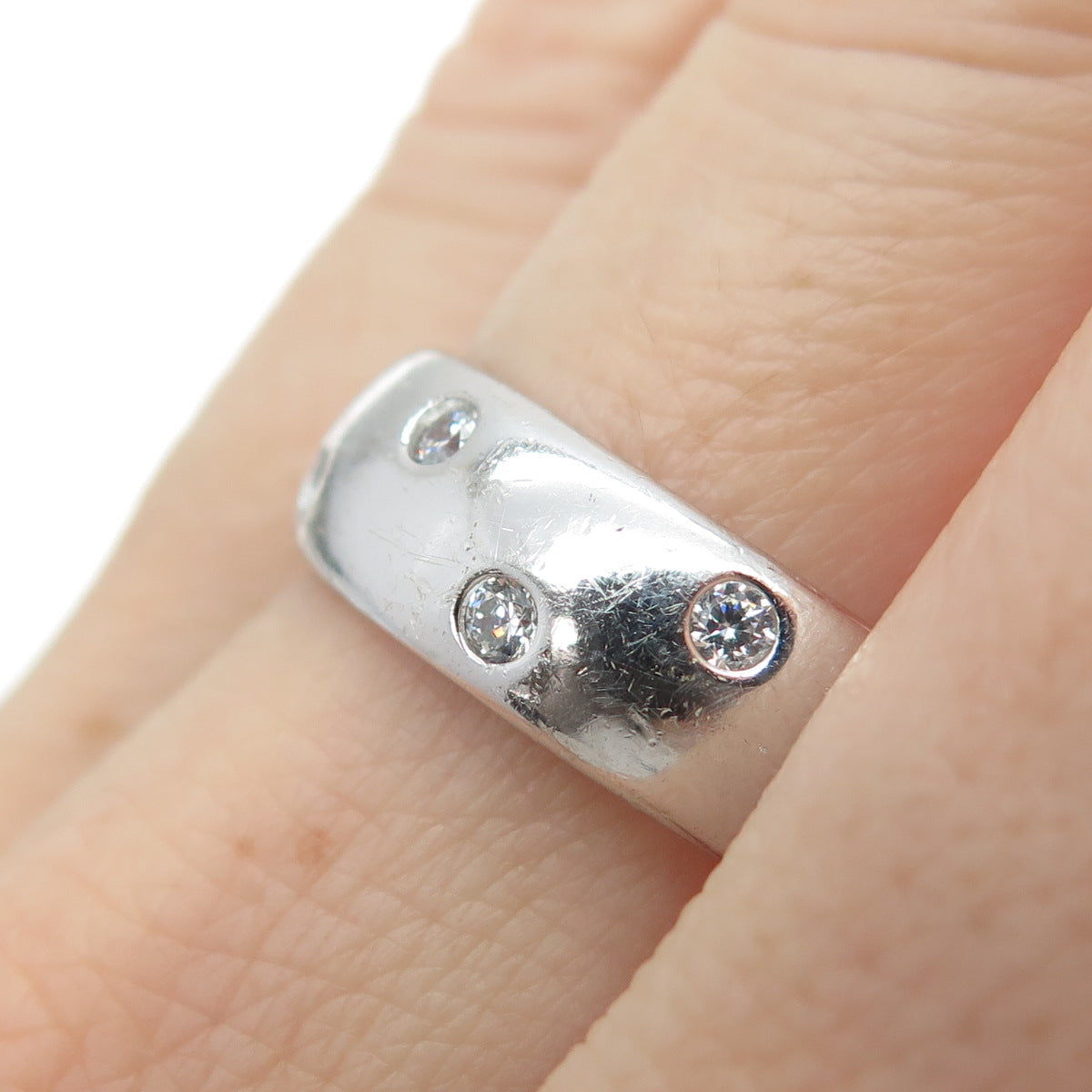 925 Sterling Silver Round-Cut C Z Celestial Band Ring Size 8.25