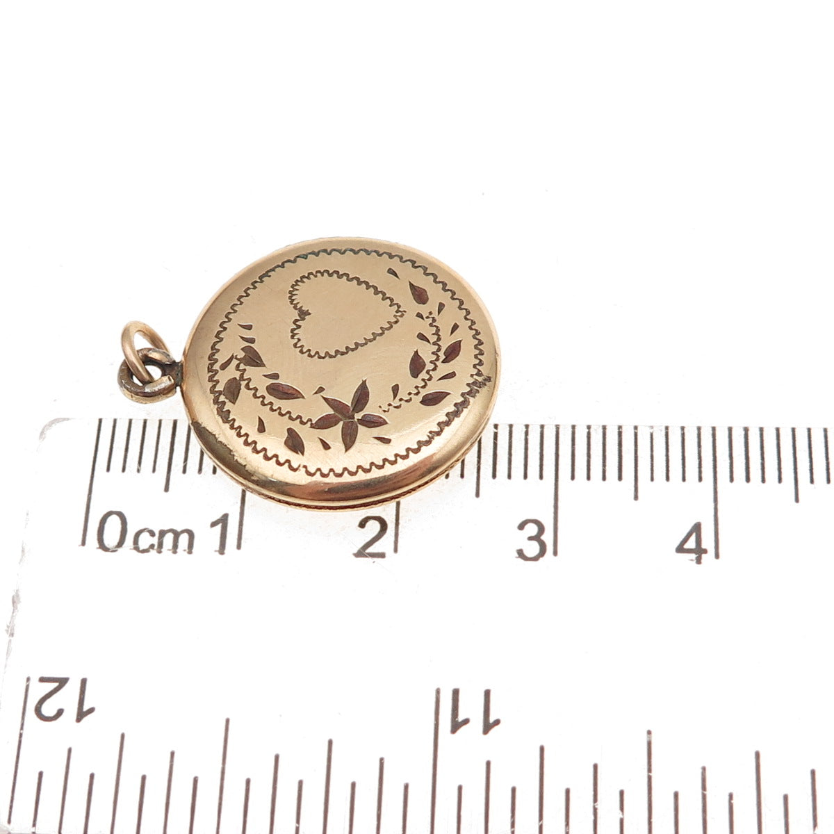 Gold Filled Antique Art Deco Engraved Floral Heart Round Locket Charm Pendant