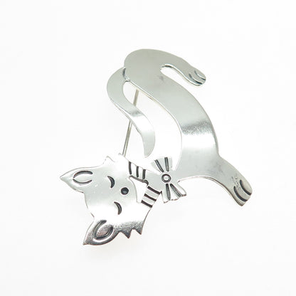 925 Sterling Silver Vintage Mexico Modernist Cat Oxidized Pin Brooch