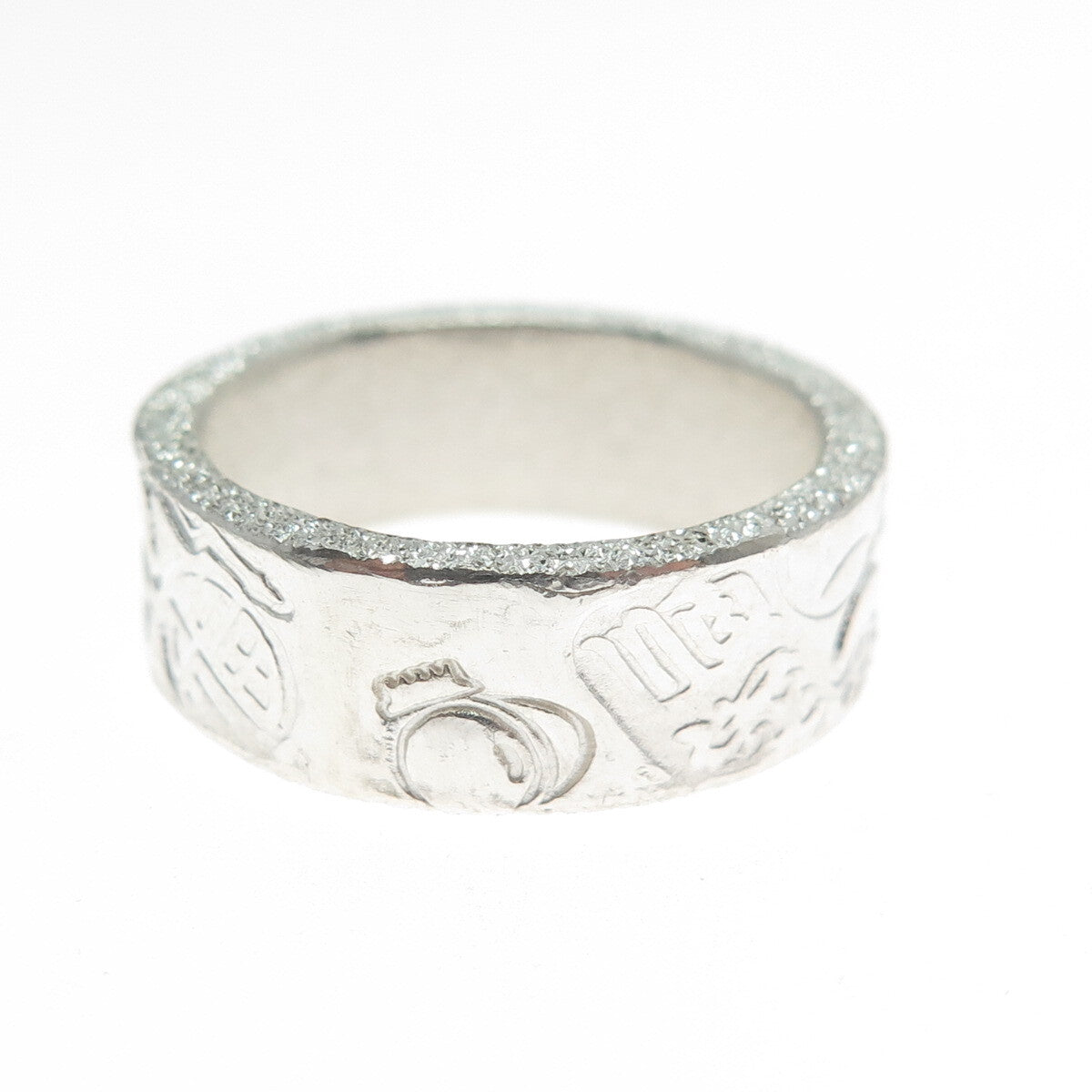 999 Fine Silver Vintage Lucky Symbols Band Ring Size 5.25