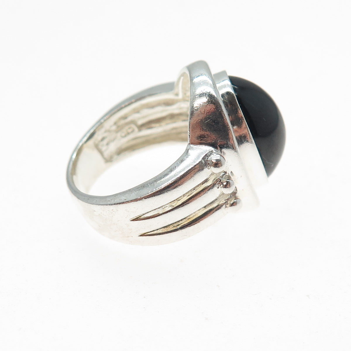 CLYDE DUNEIER CID Sterling Silver Vintage Real Cabochon Black Onyx Ring Size 6