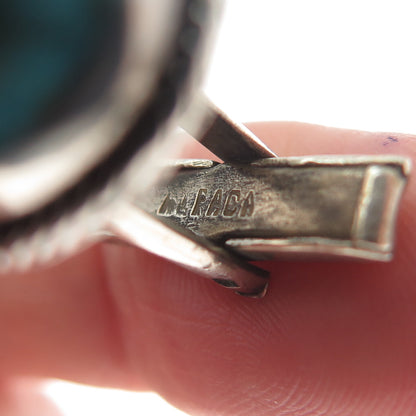925 Sterling Silver Vintage Mexico Faux Turquoise Oxidized Cufflinks