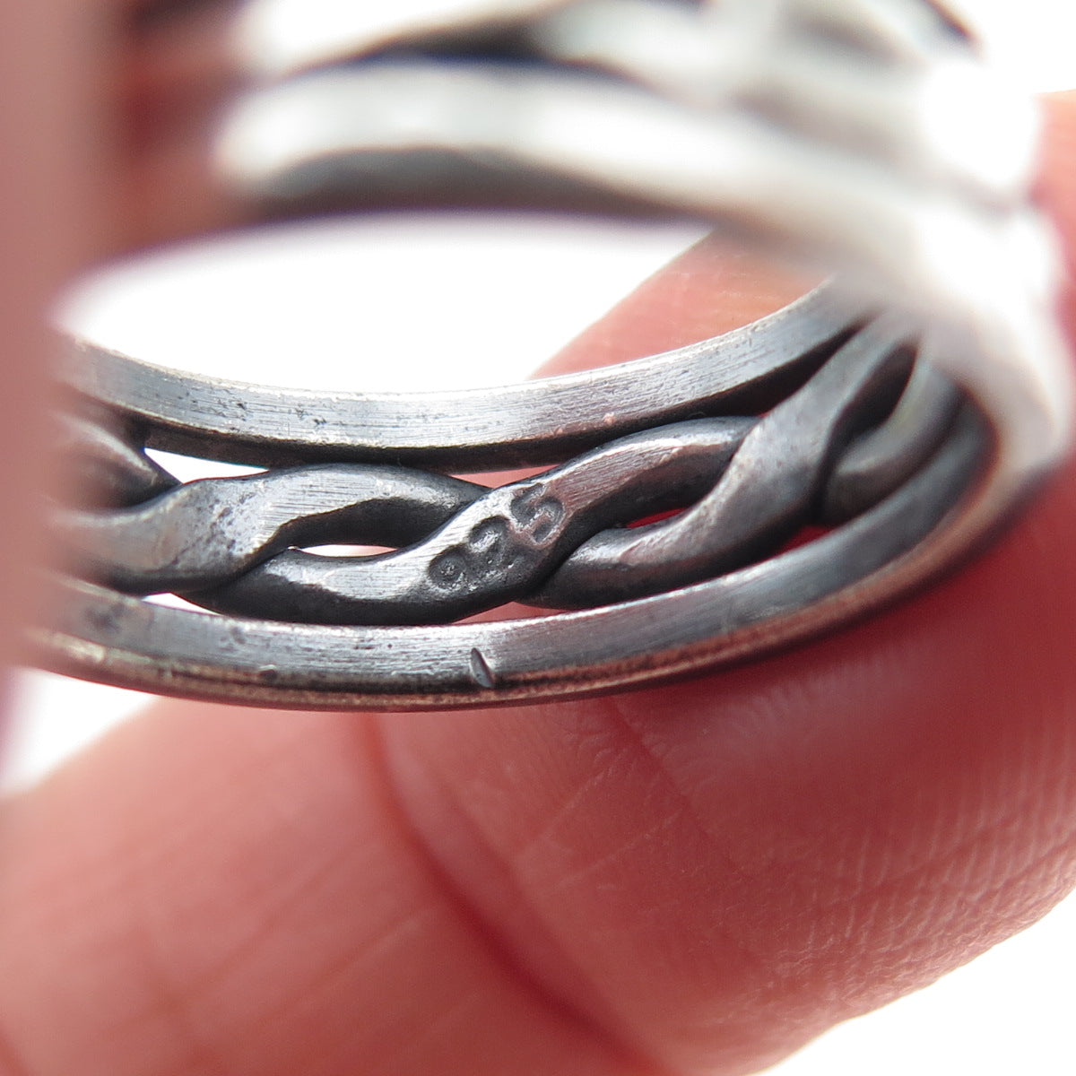 925 Sterling Silver Vintage Mexico Woven Oxidized Band Ring Size 7