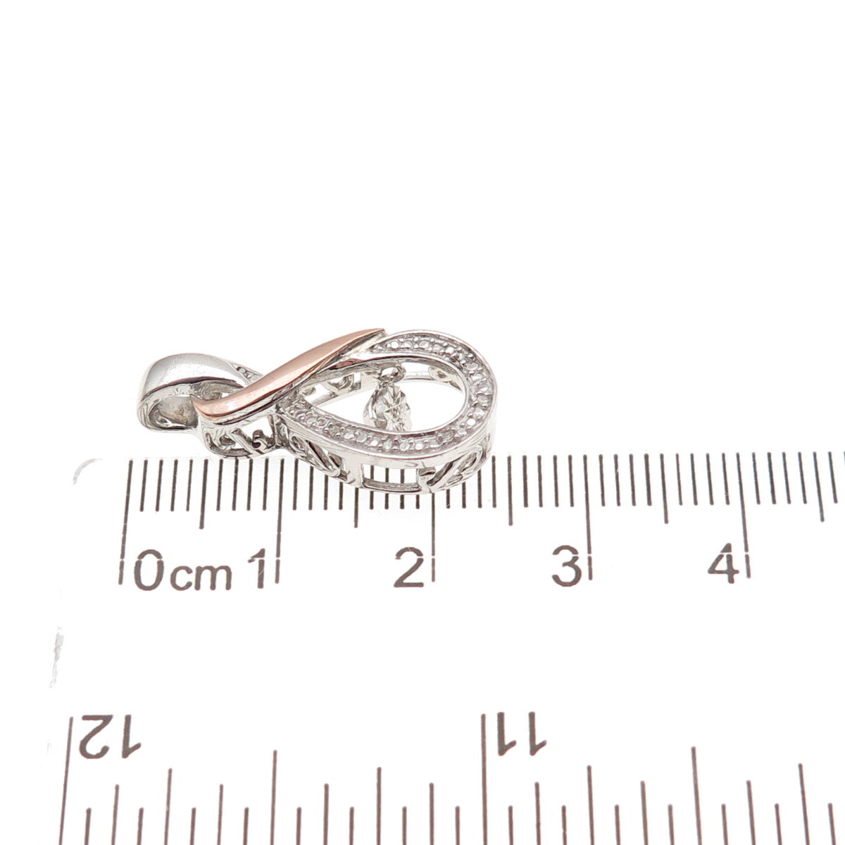 925 Sterling Silver 10K Rose Gold Real Diamond Infinity Charm Pendant
