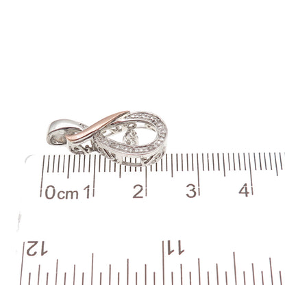 925 Sterling Silver 10K Rose Gold Real Diamond Infinity Charm Pendant