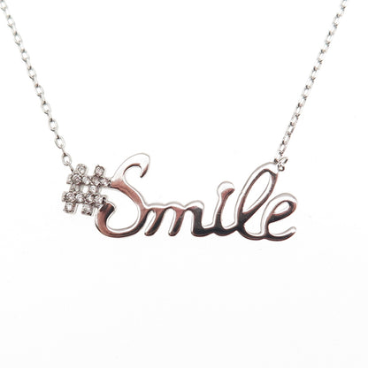 925 Sterling Silver Round-Cut C Z #Smile Cable Chain Necklace 16-18"