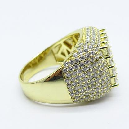 925 Sterling Silver Gold Plated Pave C Z Signet Ring Size 12