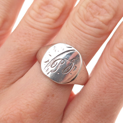 925 Sterling Silver Vintage England Engraved PG Mono Signet Ring Size 9.75