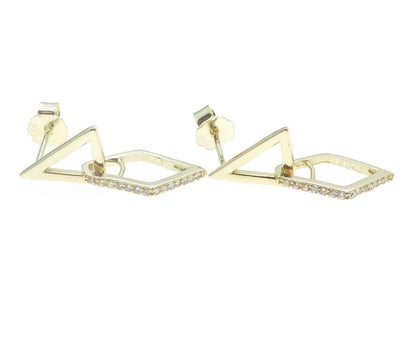 925 Sterling Silver Gold Plated Round-Cut C Z Modernist Geometric Earrings