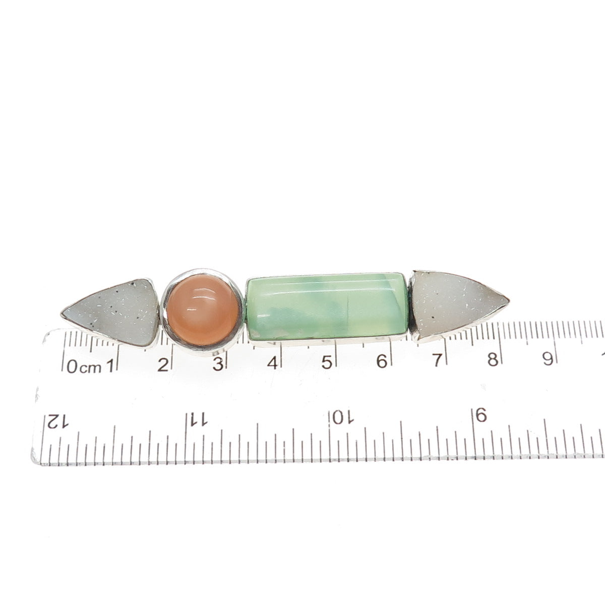 JODIE ARAGONA 925 Sterling Vintage Real Druzy & Optic Fiber Cat's Eye Pin Brooch