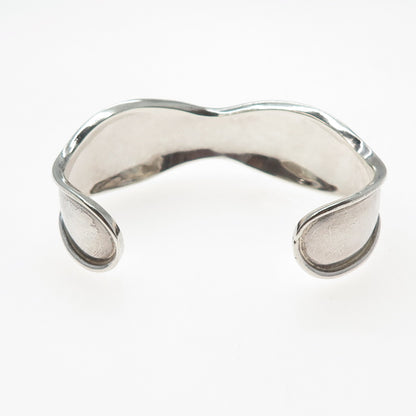 925 Sterling Silver Vintage Mexico Modernist Wavy Adjustable Cuff Bracelet 7"