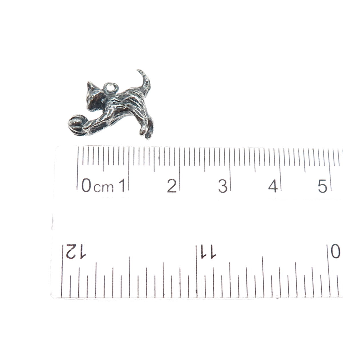 925 Sterling Silver Vintage Playing Cat Oxidized Minimalist 3D Charm Pendant