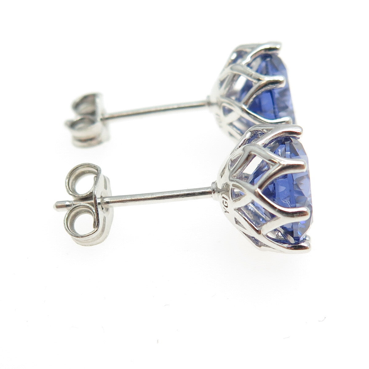 925 Sterling Silver Round-Cut Blue C Z Crown Stud Earrings
