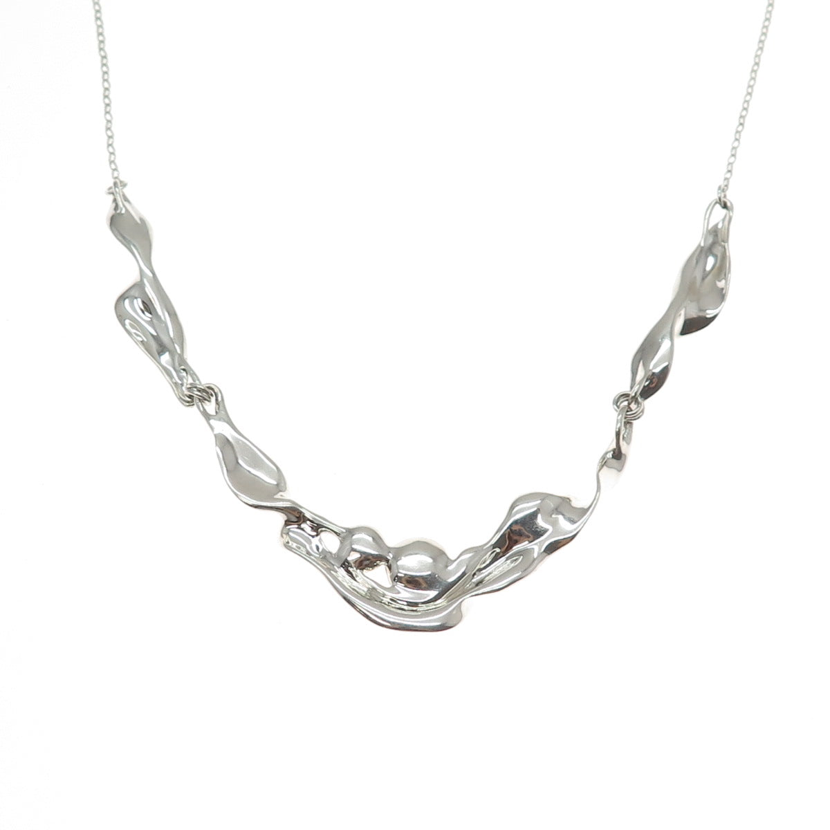 HAGIT GORALI 925 Sterling Silver Vintage Real Pearl Modernist Chain Necklace