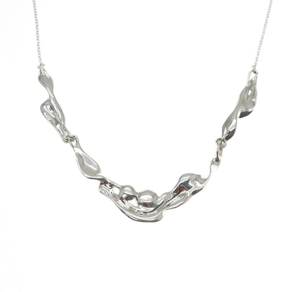 HAGIT GORALI 925 Sterling Silver Vintage Real Pearl Modernist Chain Necklace