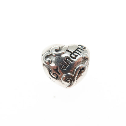 925 Sterling Silver Vintage Grandma Heart Bead Charm