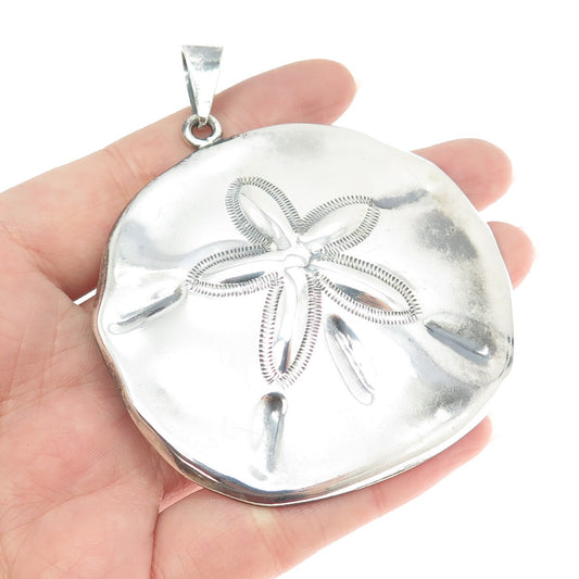 925 Sterling Silver Vintage Mexico Sand Dollar Textured Large Pendant