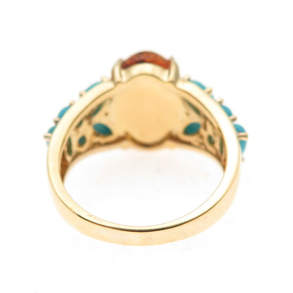 925 Sterling Silver Gold Plated Real Amber Turquoise White Topaz Ring Size 8.25