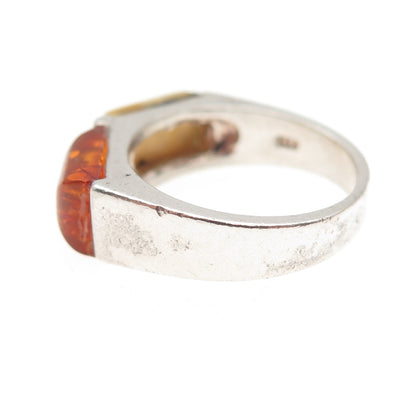 925 Sterling Silver Vintage Real Butterscotch & Baltic Amber Ring Size 5