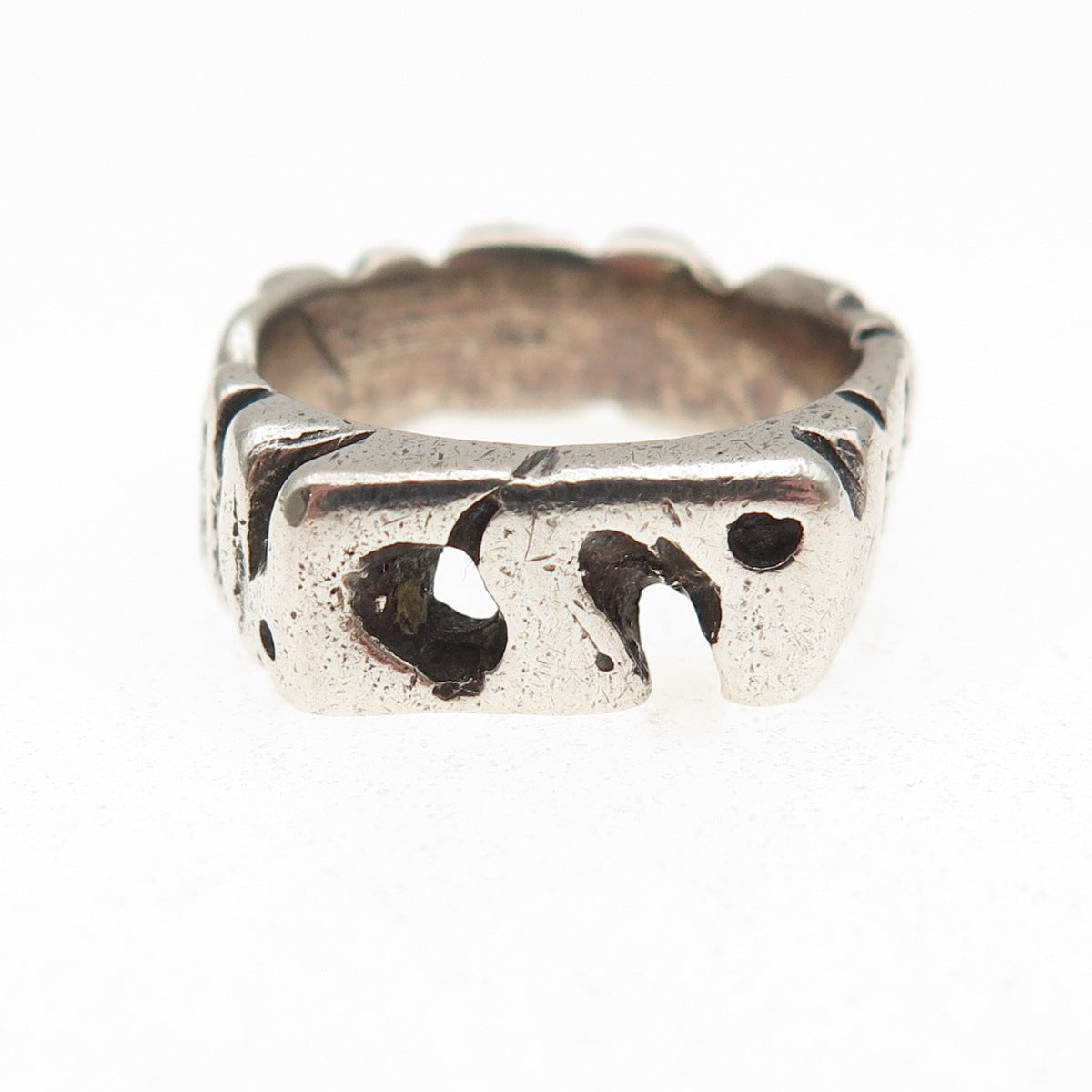925 Sterling Silver Vintage Modernist Oxidized Ring Size 5.75