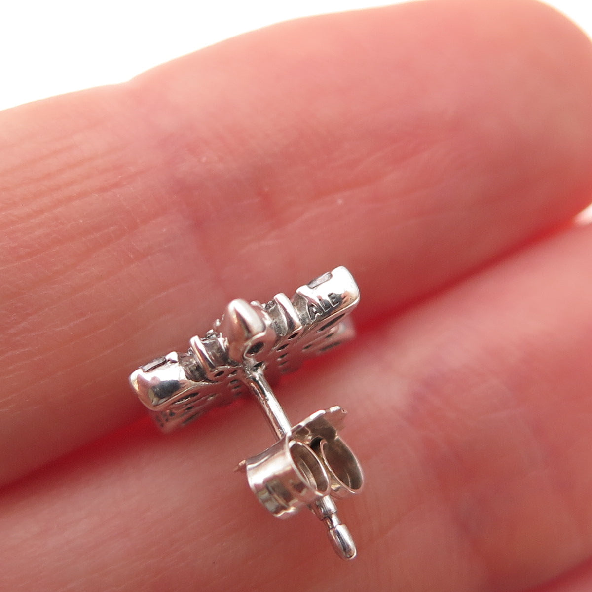 Pandora 925 Sterling Silver Blue & White C Z Snowflake Stud Earrings