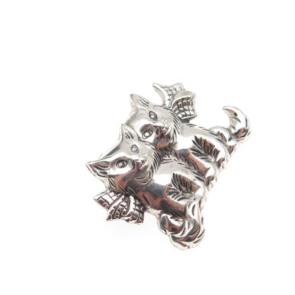 Beau 925 Sterling Silver Vintage Cat Couple Oxidized Pin Brooch