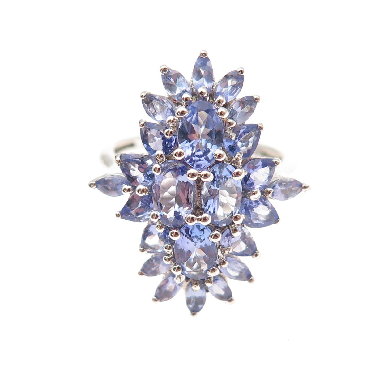 Chuck Clemency 925 Sterling Silver Real Tanzanite Cluster Ring Size 8.25
