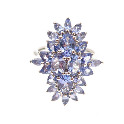 Chuck Clemency 925 Sterling Silver Real Tanzanite Cluster Ring Size 8.25