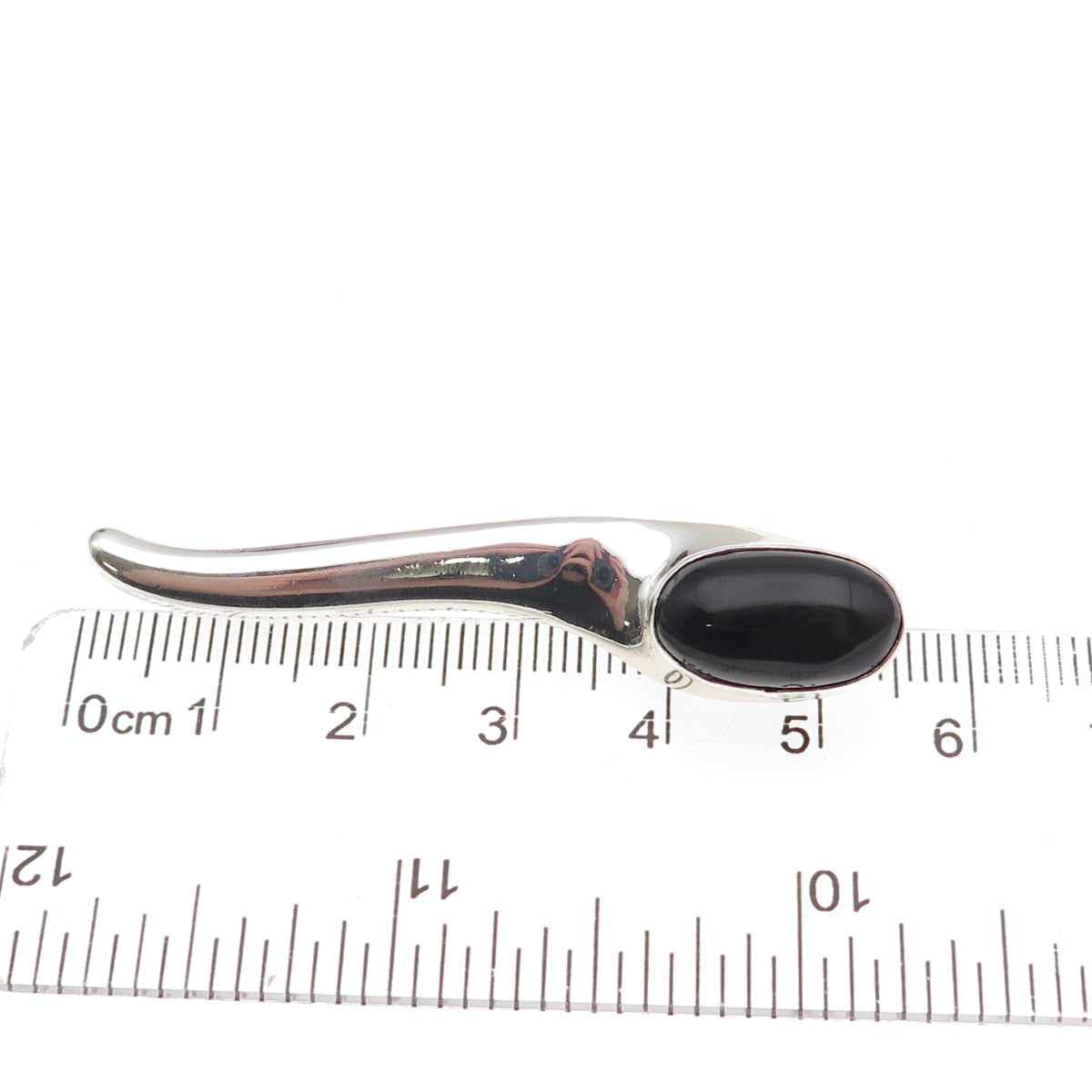 925 Sterling Silver Vintage Mexico Real Black Onyx Modernist Pin Brooch