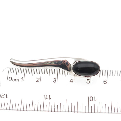 925 Sterling Silver Vintage Mexico Real Black Onyx Modernist Pin Brooch