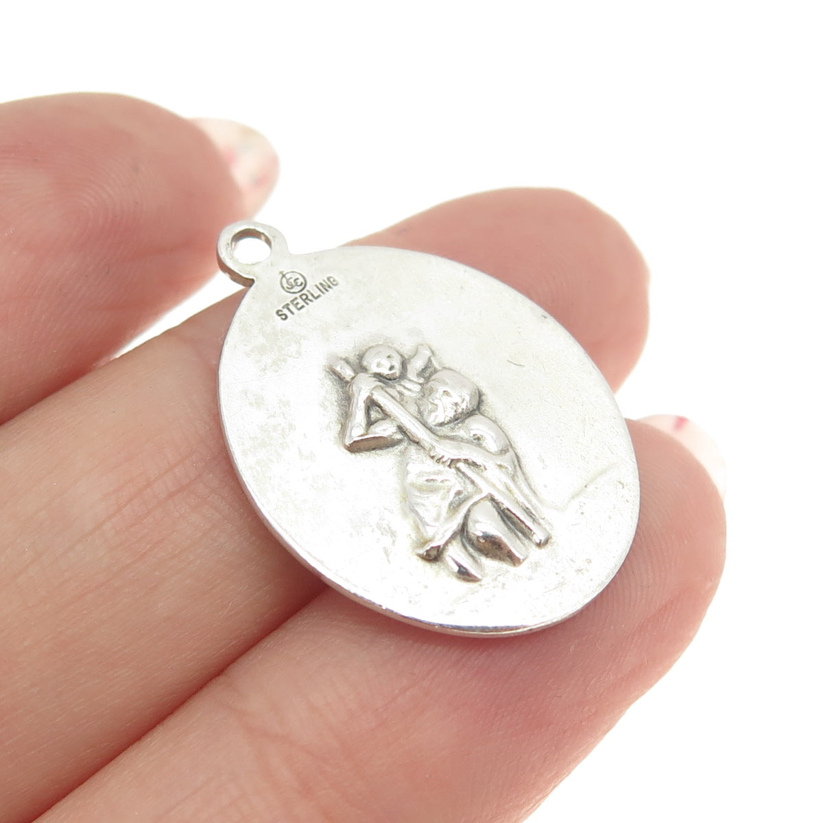 925 Sterling Silver Vintage St. Christopher Soccer Sport Medal Pendant