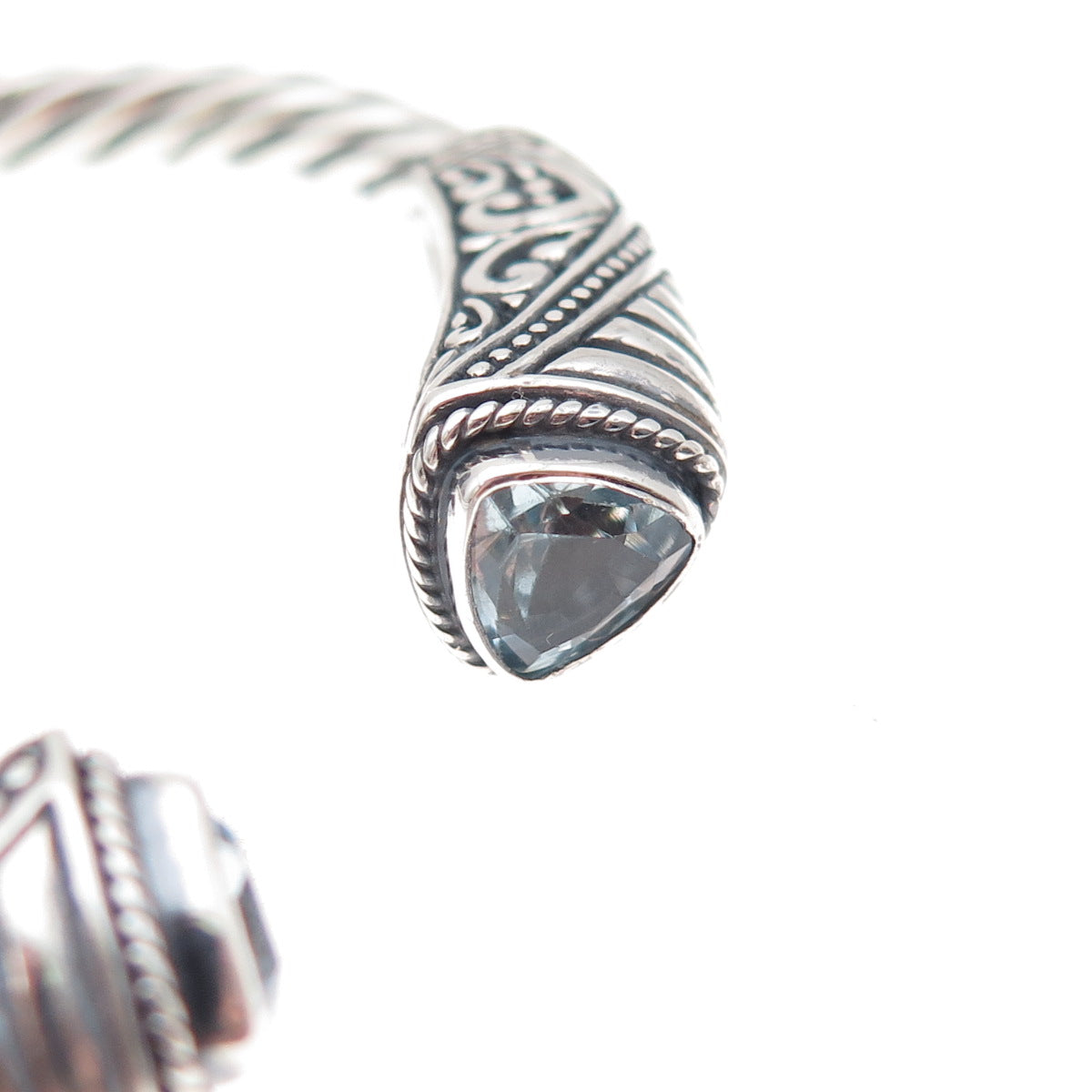 925 Sterling Silver Vintage Real Blue Topaz Floral Scroll Bracelet 6.75"