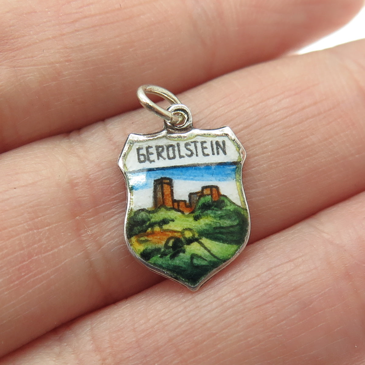 800 Silver Vintage Enamel Gerolstein Germany Minimalist Charm Pendant