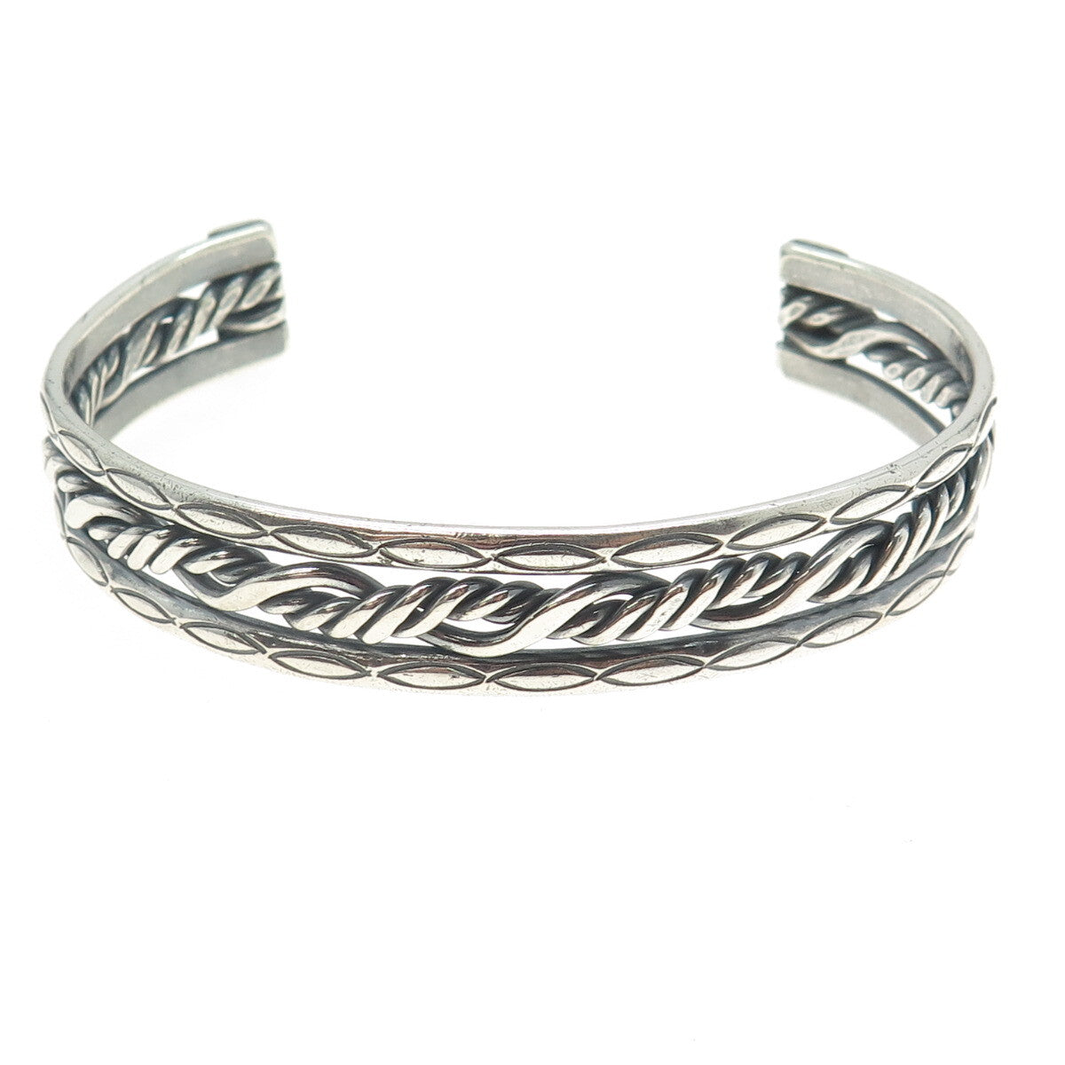 Old Pawn 925 Sterling Silver Southwestern Twisted Rope Adjustable Bracelet 7"