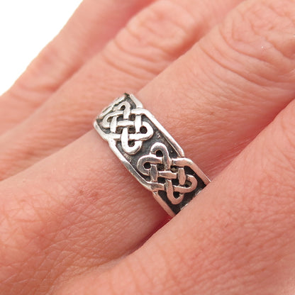 Peter Stone 925 Sterling Silver Vintage Celtic Knot Oxidized Band Ring Size 7.75