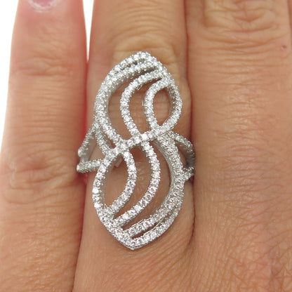 925 Sterling Silver Pave C Z Braided Statement Ring Size 5.25