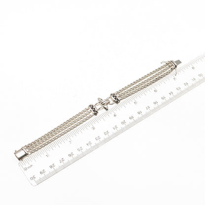 Michael Dawkins Sterling Silver Real Blue Topaz 3-Strand Box Link Bracelet 7"
