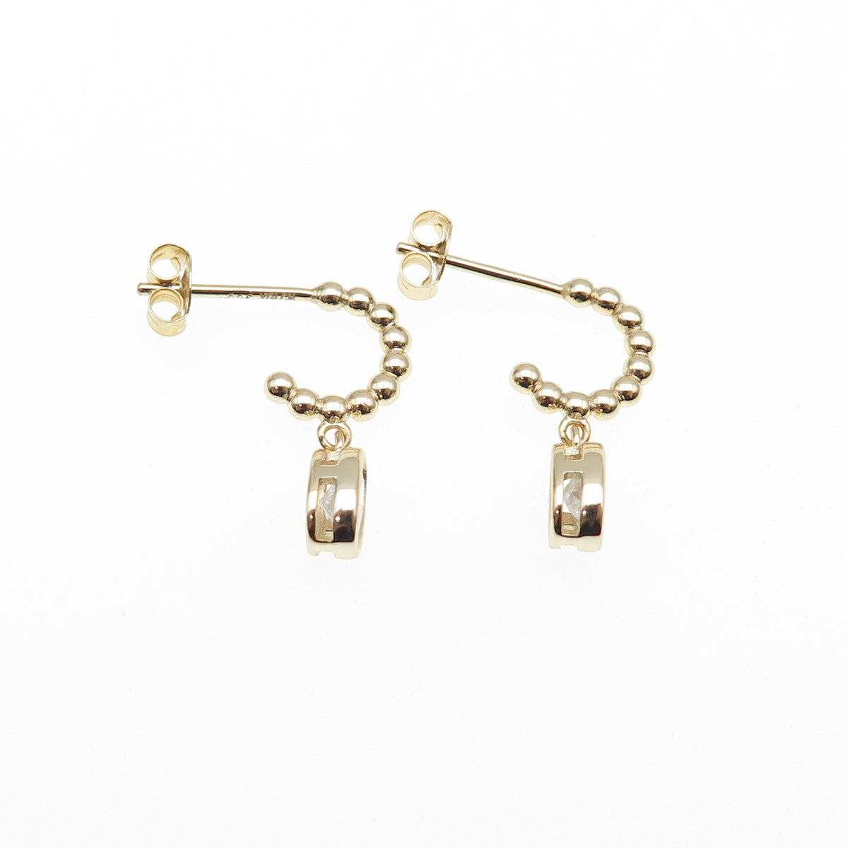 925 Sterling Silver Gold Plated Oval-Cut C Z Beaded Hoop Dangle Earrings