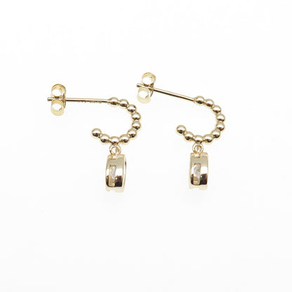 925 Sterling Silver Gold Plated Oval-Cut C Z Beaded Hoop Dangle Earrings