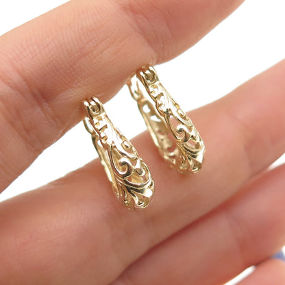 925 Sterling Silver Gold Plated Ornate Hoop Earrings