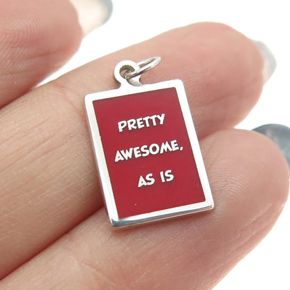 925 Sterling Silver Red Enamel "Pretty Awesome, As Is" Minimalist Charm Pendant