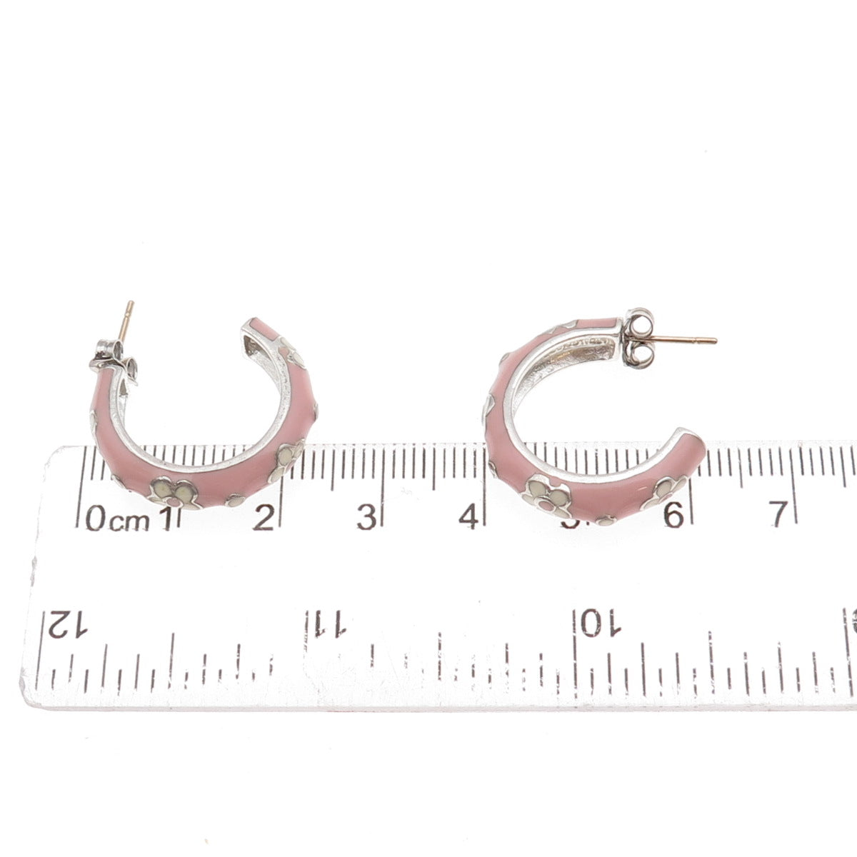 Silvio Hidalgo 925 Sterling Silver Vintage Enamel Floral Hoop Earrings
