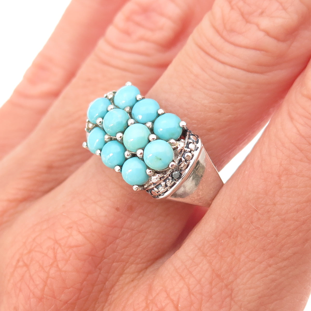 Chuck Clemency 925 Sterling Silver Real Blue Diamond & Turquoise Ring Size 10