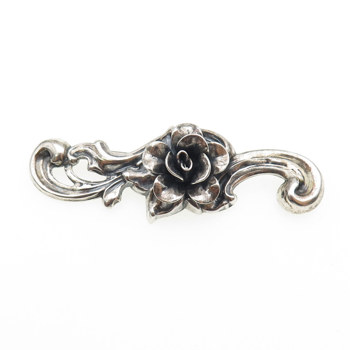 JEWELART 925 Sterling Silver Vintage Rose Flower Oxidized Pin Brooch