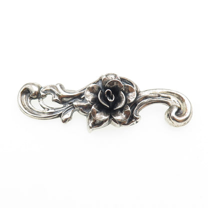 JEWELART 925 Sterling Silver Vintage Rose Flower Oxidized Pin Brooch