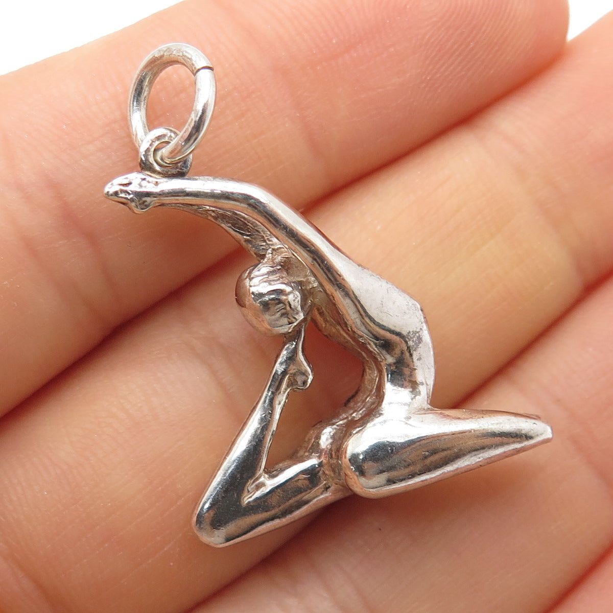 925 Sterling Silver Vintage Gymnastics Athlete 3D Charm Pendant
